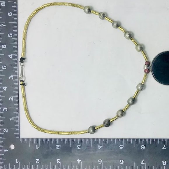 Metal And Wooden Beaded Chain Pendant Necklace, Handmade Light Weight Pendant - Picture 7 of 8